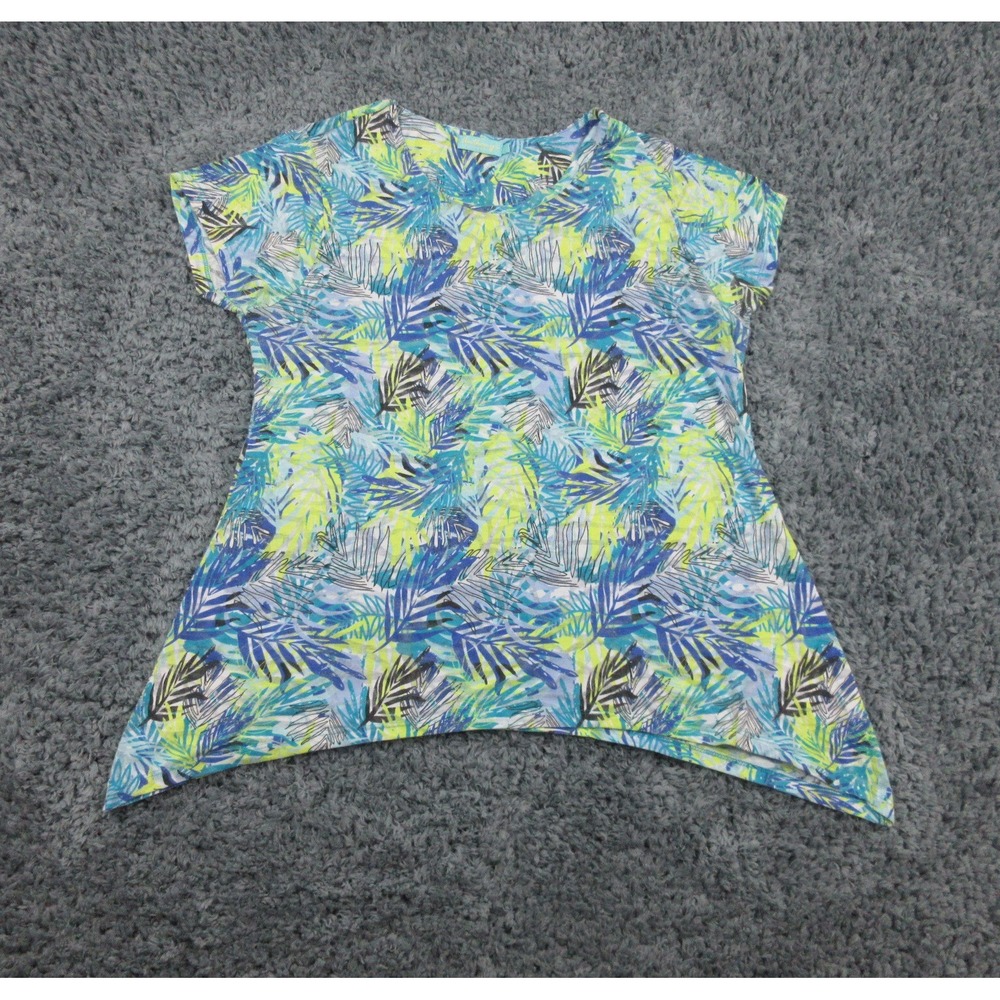 Anthony's Resort Wear Shirt Womens Large Blue Yellow Floral Pullover Top